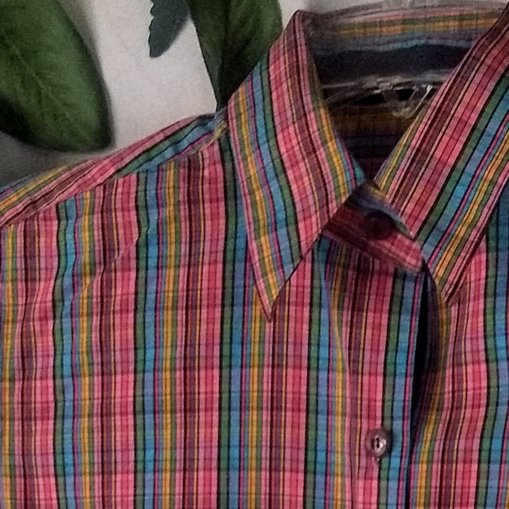 Andrea Becker Rainbow Plaid button down top S - Picture 5 of 9